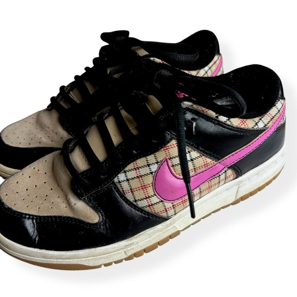 Nike Dunk Low Girls‎ Shoes Plaid Size 5 Hemp/Pinkfire Ii-Sail-Light Brown 2008 - Picture 9 of 13